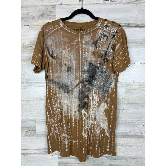 Indie Peace Men’s M Tan Artistic Organic Handmade T-Shirt Rare Discontinued NEW - Picture 1 of 7